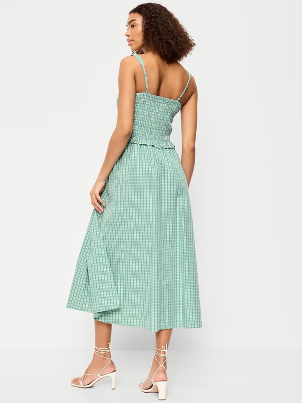 NWT! Old Navy Green Plaid Fit & Flare Smocked-Bodice Midi Dress - XL 🪙 - Picture 2 of 6